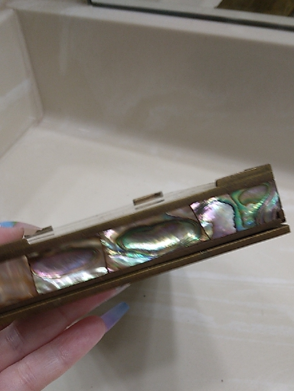 Vintage Taxco Mexico Brass Abalone Shell Mosaic Wood Lined Box - Picture 12 of 14